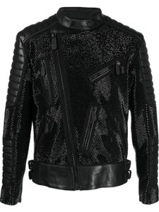 Philipp Plein veste de moto en cuir - Noir