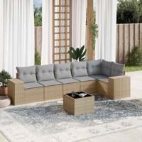 7-delige Loungeset met kussens poly rattan beige