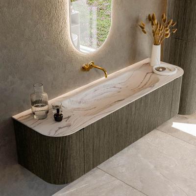 Badmeubel Mondiaz Kurve-Dlux | 160 cm | Meubelkleur Shadow | Wastafelkleur Nata | Solid surface | Wasbak midden spoelbak | Zonder kraangat(en)