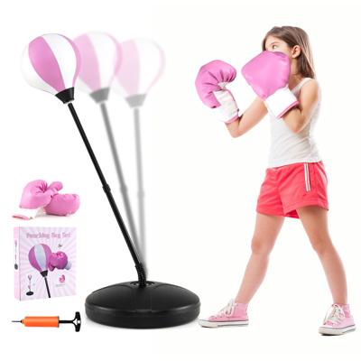 Punchingball 81-123 cm in Hoogte Verstelbaar Kinderboxset Vrijstaand Bokszakset Boxset Incl. Bokshandschoenen en Handpomp Roze