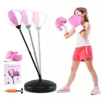 Punchingball 81-123 cm in Hoogte Verstelbaar Kinderboxset Vrijstaand Bokszakset Boxset Incl. Bokshandschoenen en Handpomp Roze