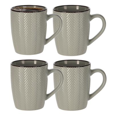 Siaki Koffiemok/theemok - 4x - Fishbone - lichtgrijs - 370 ml - mokken - keramiek