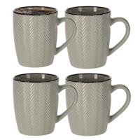Siaki Koffiemok/theemok - 4x - Fishbone - lichtgrijs - 370 ml - mokken - keramiek