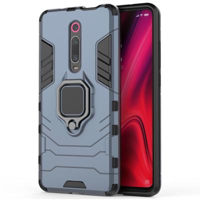 PC + TPU schokbestendige beschermhoes met magnetische ring houder voor Xiaomi 9T/9T Pro (marineblauw)