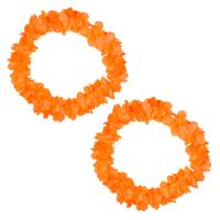 Verkleed Hawaii bloemen slingers - 2x - neon oranje - Koningsdag/oranjefeest thema Verkleed Hawaii bloemen slingers - 2x - neon oranje - Koningsdag/oranjefeest thema