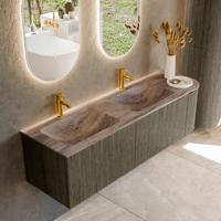 Badmeubel Mondiaz Kurve-Dlux | 155 cm | Meubelkleur Shadow | Wastafelkleur Oza | Solid surface | Dubbel / Links spoelbak | 2 kraangaten