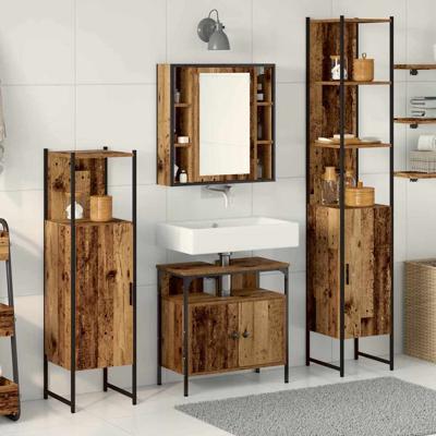 Badkamermeubelset met lade 4 pcs Oud hout 33 x 33 x 185.5 cm