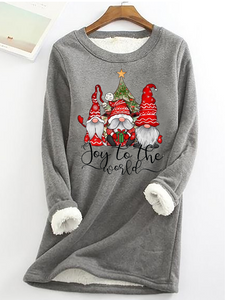 Joy To The World Gnome Santa Claus Crew Neck Casual Fleece Sweatshirt