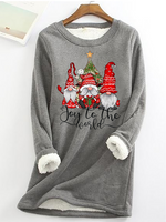 Joy To The World Gnome Santa Claus Crew Neck Casual Fleece Sweatshirt - thumbnail