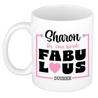 Naam mok Sharon - wit - Fabulous - keramiek - 300 ml - cadeau collega beker