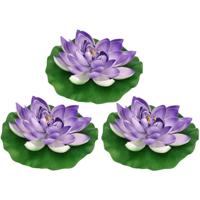 Drijvende waterlelie - 3x - lila paars - kunststof - 26 cm