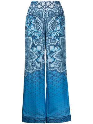 Alberta Ferretti pantalon ample en soie à imprimé graphique - Bleu