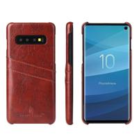 Fierre Shann retro olie Wax textuur PU lederen draagtas voor Galaxy S10 met kaartsleuven (bruin)
