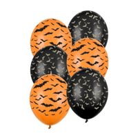 Set van 24x Halloween ballonnen vleermuis print zwart en oranje