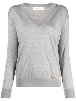 Valentino Garavani pull VGOLD à col v - Gris