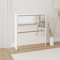 Schoenenkast met spiegel 2-laags 63x17x67 cm hoogglans wit