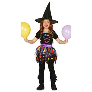 Gekleurd heksen kostuum voor meisjes 140-152 (10-12 jaar)  -