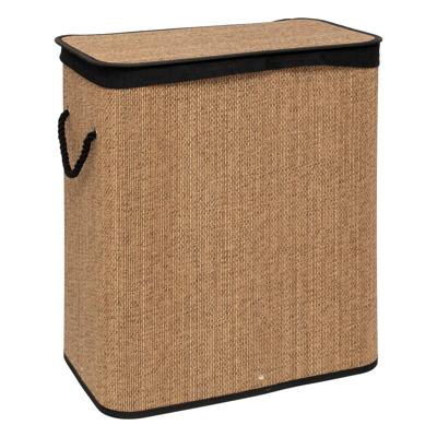 Dubbele Wasmand met deksel - bamboe hout - 100 Liter- naturel zwart - 52 x 32 x 63 cm - sorteren