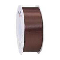 1x Luxe bruine satijnen lint rollen breed 4 cm x 25 meter cadeaulint verpakkingsmateriaal   - - thumbnail