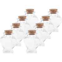 8x Mini glazen hartjes flesjes/potjes 4 x 4 x 6 met kurk dop