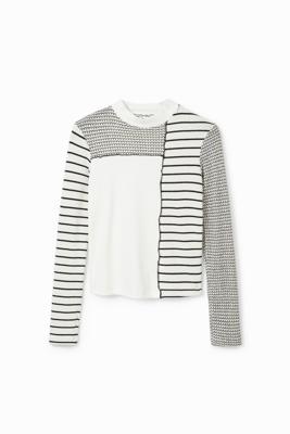 Slim fit T-shirt met gestreepte patch - WHITE - M