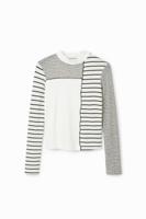 Slim fit T-shirt met gestreepte patch - WHITE - M