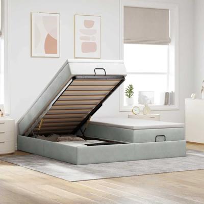 Ottoman bed met matrassen 160x200cm fluweel lichtgrijs