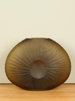 Glazen vaas bruin, gematteerd en geslepen, 32 cm
