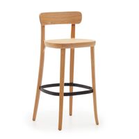 Kave Home Barkruk 'Romane' Beukenhout en rotan, kleur Naturel (zithoogte 75cm)