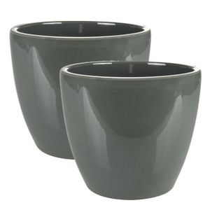 2x stuks plantenpot/bloempot in een strakke Scandinavische look antraciet Dia 15 cm en Hoogte 12 cm