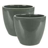 2x stuks plantenpot/bloempot in een strakke Scandinavische look antraciet Dia 15 cm en Hoogte 12 cm