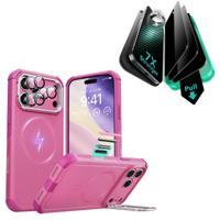 iPhone 17 Pro Max Bundle Cyber Tough Magnetic Case (Camera Control, Stash Stand) and Armorite Privacy Screen Protector - Rosy Pink