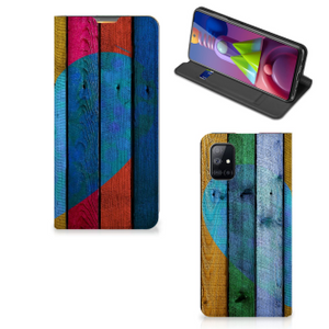 Samsung Galaxy M51 Book Wallet Case Wood Heart - Cadeau voor je Vriend