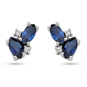 Oorknoppen witgoud-saffier-diamant 2 x 0.01 ct Hp1 blauw-wit 4,5 x 7,5 mm