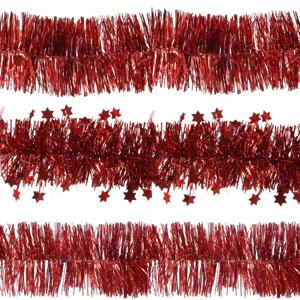 Decoris folie kerstslingers 3x stuks - rood - kunststof - 270 cm - Kerstslingers