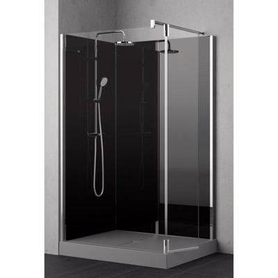 Nemo Stock Vidrio complete inloopdouche - 120x90x195cm - met zijwand 37cm - met garnituur - achterwand zwart - douchebak grijs - chroom RNAA12090H2-H