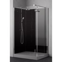 Nemo Stock Vidrio complete inloopdouche - 120x90x195cm - met zijwand 37cm - met garnituur - achterwand zwart - douchebak grijs - chroom RNAA12090H2-H