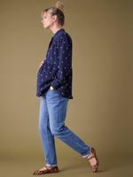 Zwangerschaps- en borstvoedingsblouse, katoenen gaas, geborduurde bloemen marineblauw Zwangerschaps- en borstvoedingsblouse, katoenen gaas, geborduurde bloemen marineblauw