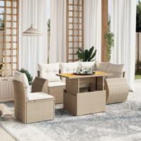 6-delige Loungeset met kussens poly rattan beige