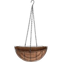 Metalen hanging basket / plantenbak halfrond zwart met ketting 37 cm - hangende bloemen   - - thumbnail
