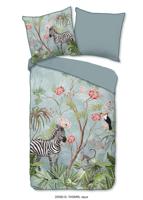 Descanso Dekbedovertrek "jungle print" - Aqua - (135x200 cm) - Biologisch Katoen satijn