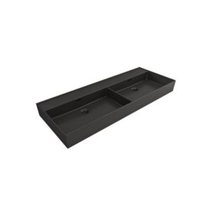 Wastafel Dubbel Plieger Kansas Zonder Kraangat 120x46,6 cm met Overloop Mat Zwart