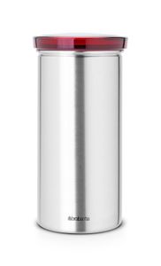 Brabantia voorraadbus voor 18 koffiepads matt steel fingerprint proof / red