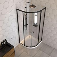 Sealskin Hooked 4-delige kwartrond - 90x90 cm - 550 mm radius - 6 mm helder veiligheidsglas - met Sealglas-coating - zwart mat CCX6290C6195100