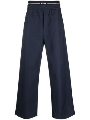 MSGM pantalon droit à taille à logo - Bleu