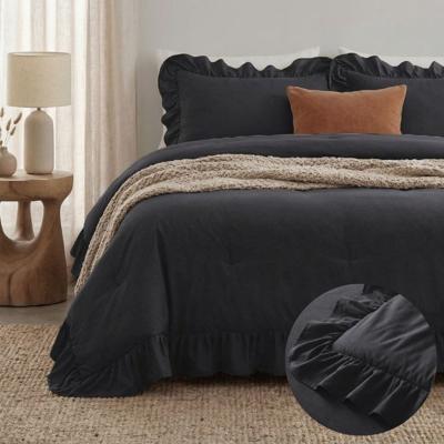 Sale: -34% | Wasbaar Lazy Dekbed Zonder Overtrek - Zonder Overtrek Ruffles - Antraciet - Dekbed-Discounter.nl