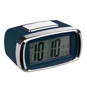 Atmosphera Tafelklok/wekker/alarmklok Snooze - blauw/zilver - kunststof - 10 x 6 cm - Digitaal/led   -