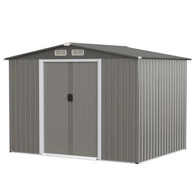 Metalen Tuinhuisje Buiten 9,74m³ Gegalvaniseerd Staal met Fundering 4 Luiken Dubbele Deur en Oprit 260 x 207 x 181 cm