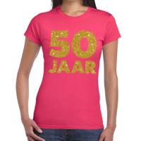 50 jaar verjaardag t-shirt - roze - voor dames - gouden glitter print - jubileum