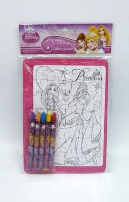 Van Der Doelen Disney princess puzzel die je zelf mag inkleuren, 28 stukjes met kleurpotloden